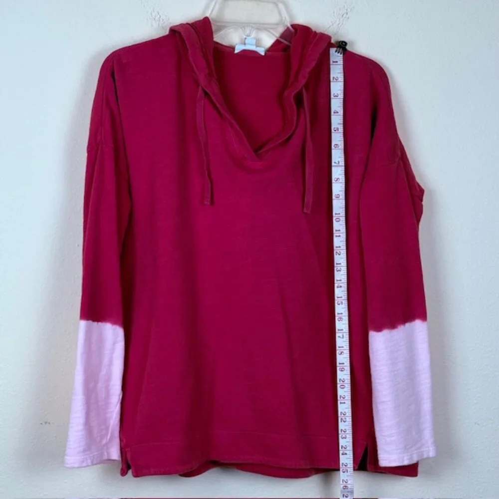 J Jill Hoodie Womens Medium Red Pink Dip Dye Slub Cotton Pullover Top Relaxed